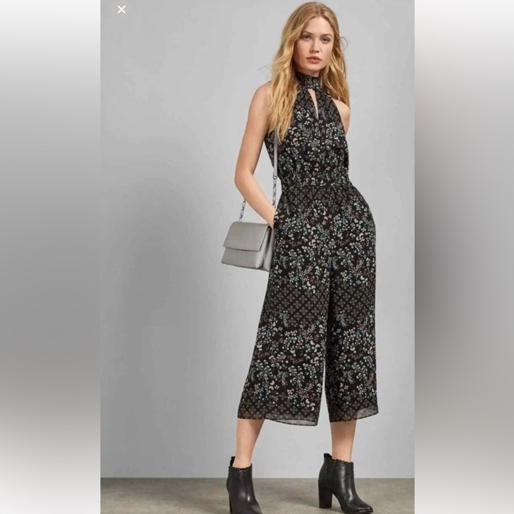 NWT Ted Baker London Marcila Hazel High Neck Wide Leg Black Jumpsuit Size 2